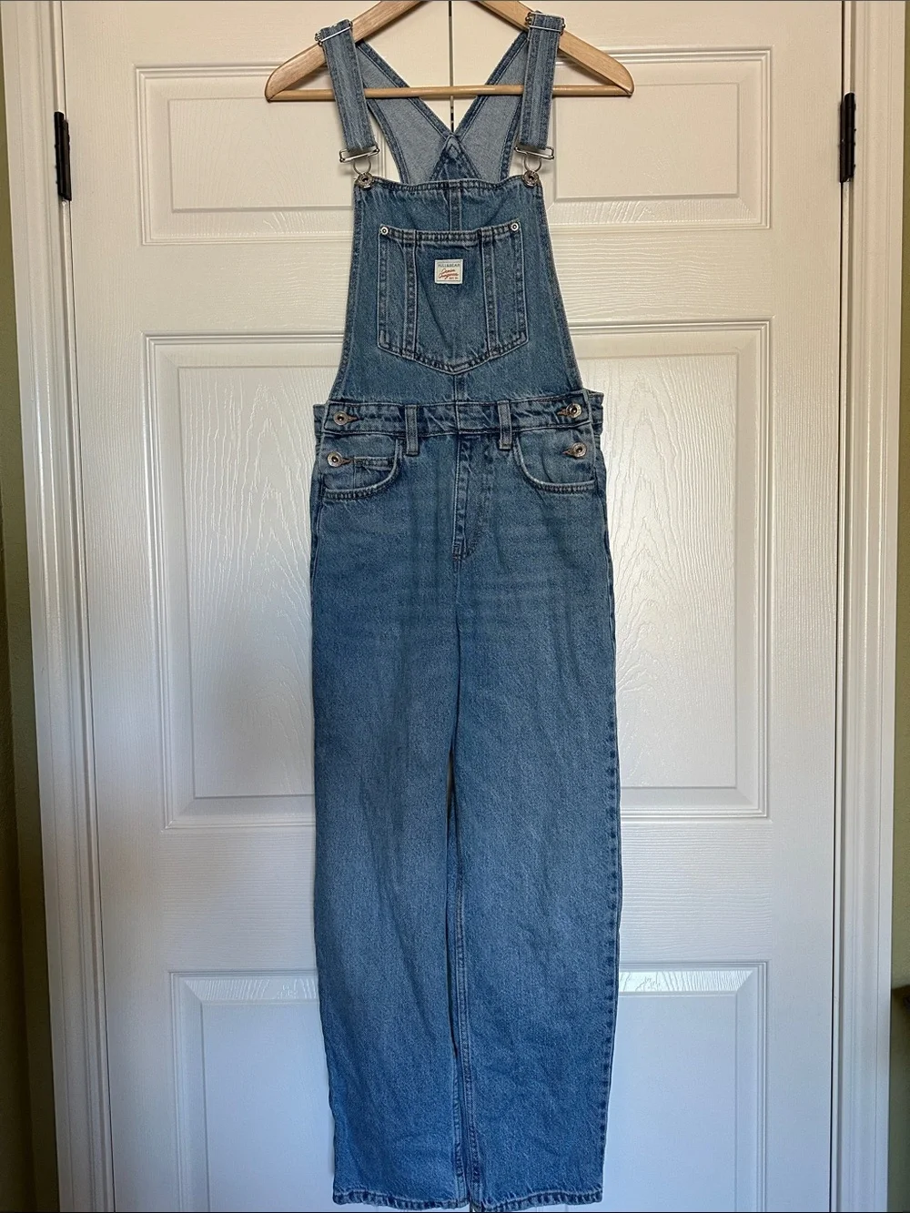 Pull&Bear Classic Denim Bib Overalls “Dungarees”- Medium Wash, Size Small, EUC - Picture 7 of 11